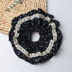 Floral large intestine hair tie-navy blue with black edges