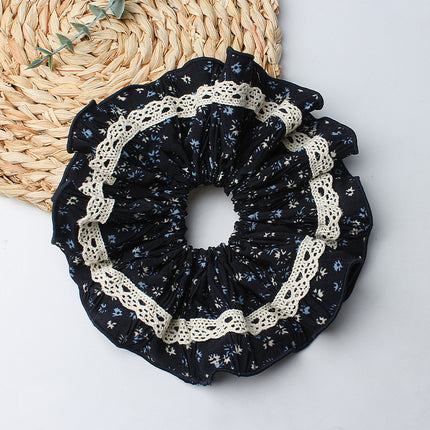 Korean Retro Niche Floral Scrunchie Black High-End Hair Tie 2025 New High-Quality Versatile Hair Accessory