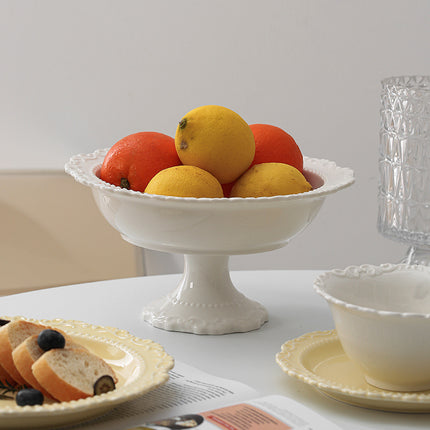 French ins style cream ceramic Western plate lace vintage dessert plate cream cake plate swing plate wholesale