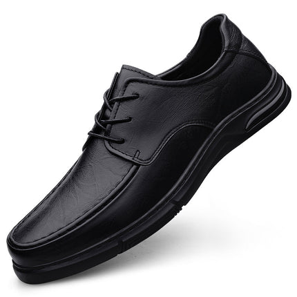 Men's Summer Men's Breathable Cowhide Business Dress Casual Shallow Mouth Lace-up Thick Bottom Low-top Hand-grip Pattern Men's Shoes