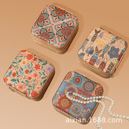 Cross-Border Portable Jewelry Storage Box, Retro High-End Jewelry Box, Earrings, Multi-Functional National Style Jewelry
