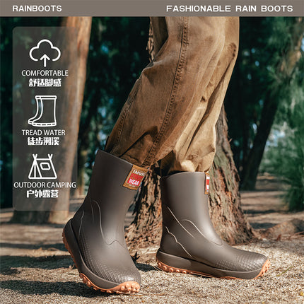 2026 Cross-Border New Fashion Mid-Calf Rubber Shoes for Men, Non-Slip Kitchen Work Shoes, Waterproof Men's Fishing Boots