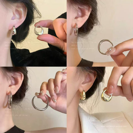 Geometric oval plain ring autumn and winter ear buckle women's fashion temperament high-end earrings cold wind commuting all-match ear jewelry