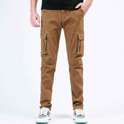 in stock Tooling Jeans Multi-Pocket Tannin Guangzhou Xintang Denim Factory Micro-Elastic Small Straight Jeans