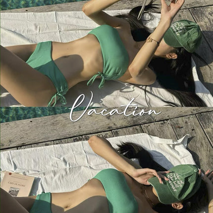 Korean New Rock Candy Green Bikini Strapless Design Sexy Vacation Ins High-End Vacation Swimwear Fashion