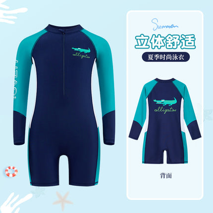 Summer New Children's Swimsuit Big Children's Long-sleeved Sunscreen Suit Boy's Swimsuit Comfortable Fit Student's Swimsuit