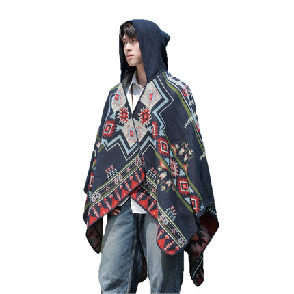 Ethnic Style Men's Hooded Cloak Shawl Women's Thickeneded Warm Xinjiang Xizang Lijiang Travel Photo Outer Cloak