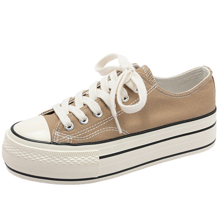 Summer Thin Thick-Soled Canvas Shoes for Women, Low-Top Women's Shoes, 2025 New Versatile Shoes, Spring and Autumn Height-Increasing Casual Shoes