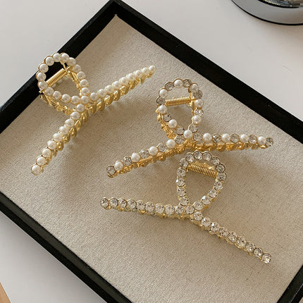 Korean-style Rhinestone Metal Pearl Grab Clip Women's New Large High-end Sense Back Head Disc Shark Clip Headwear