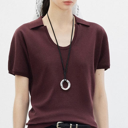 Summer 2025 Ins Women's Clothing Solid Color Po-Collar Pullover Short-Sleeved Knitted Sweater Fashionable Smart Commuter Slimming