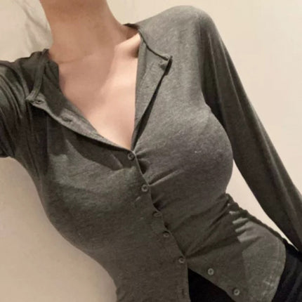 South Korea Dongdaemun New Product Beautifies Body ~ Gentle and Comfortable Swan Neck Shown Body Cardigan T-shirt