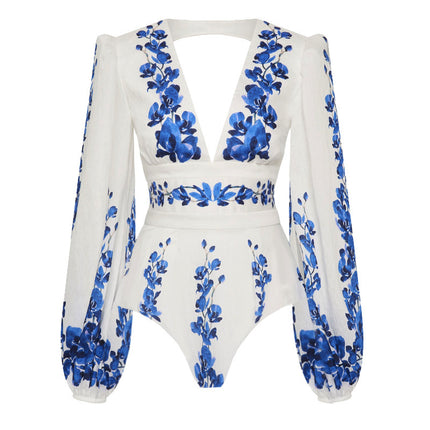 2025 Cross-Border European and American Long-Sleeved Sun Protection Swimsuit Floral Beach Vacation Split New Beach Skirt Suit 25325