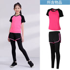 Rose red two-piece suit (short sleeves + fake two-piece trousers) / Size 22 (about 120cm, about 20kgcm)