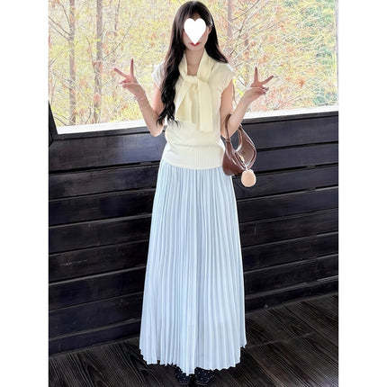 Korean Style Petite Outfit Set for Summer: This Year's Popular Knitted Top and Pleated Skirt Two-Piece Set