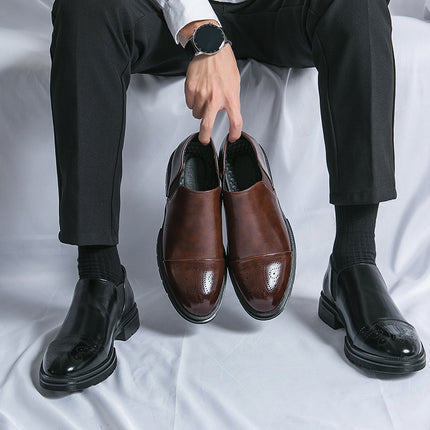 Cross-Border Large Size 46 Men's Shoes Brogue Carved Leather Shoes Business Formal Slip-On Lazy Wedding Shoes Loafers
