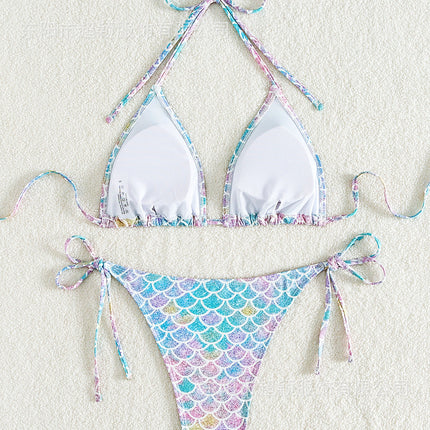2024 new hot mermaid printed halter swimsuit split female AliExpress sexy beach swimsuit bikini