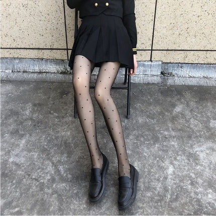 Polka-Dot Black Stockings, Feminine, Ultra-Thin Heart, Bare Legs, Sexy Artifact, White Fishnet Stockings, High-End Air Feel