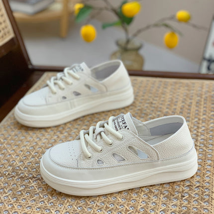 Genuine Leather Retro Sneakers for Women 2025 Spring & Fall New Niche High-Bottom Soft-Soled White Shoes Flats-Soled Sports and Casual Shoes