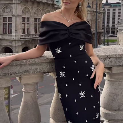 French Elegant Strapless Temperament Slim-Fit Slimming Heavy-Industry Nail Drill off-Shoulder Bandage dress BandageDress