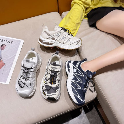 Soft Leather Mesh Breathable Dad Shoes for Women 2025 Autumn New Korean Style Running Outdoor Sports Hiking Shoes