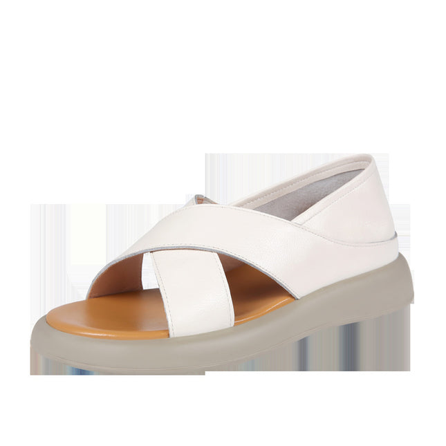 Cross Sandals Women 2025 Summer Flat Beach Shoes Casual Women's Slippers Slip-On Open Toe Roman Sandals