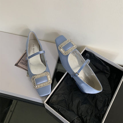 Spring 2025 New Style Style Style Red Mary Jane Shoes French Flat Rhinestone Single Shoes Fairy Shoes