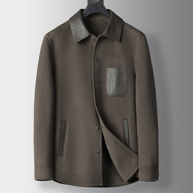 Double-Sided Men's Short Haining 2025 Autumn and Winter New Lapel Daily Casual Versatile Middle-Aged and Elderly Jacket Dad