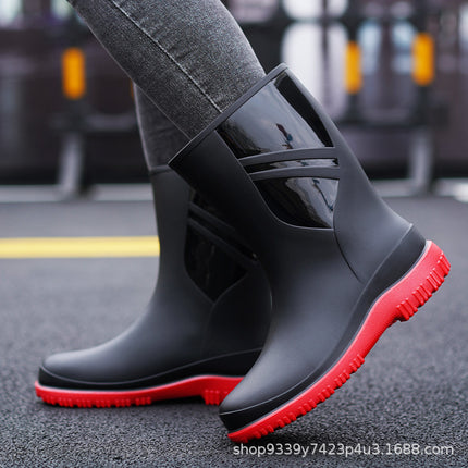 Cross-border Waterproof Shoes Men's Rain Shoes Fashion Thickened Rain-proof Rubber Shoes Work Anti-slip Fishing Kitchen Rain Boots for Foreign Trade