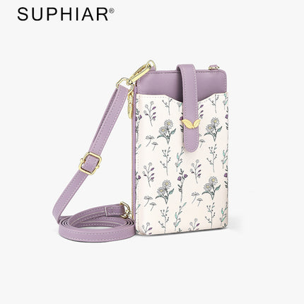 2025 Cross-Border New Product Simple Small Fragrance Style Women's Mobile Phone Bag Pu Flower Mobile Phone Backpack Diagonal Women's Mobile Phone Bag