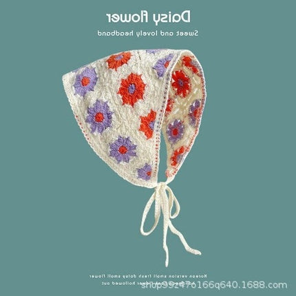 Hot Girl Internet Celebrant Photo Flower French Style Triangle Scarf Headscarf Women's Cute Knitted Hair Band Silk Scarf High-grade Headwear Summer