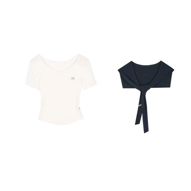 College Style Sexy Suit for Women Summer New T-Shirt Top Pleated Skirt Two-Piece Set for Small People