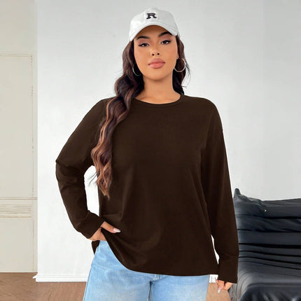 Foreign Trade Cross-Border European Size New Round Neck Black Women's Amazon Threaded Velvet Brushed Top European and American Large Size