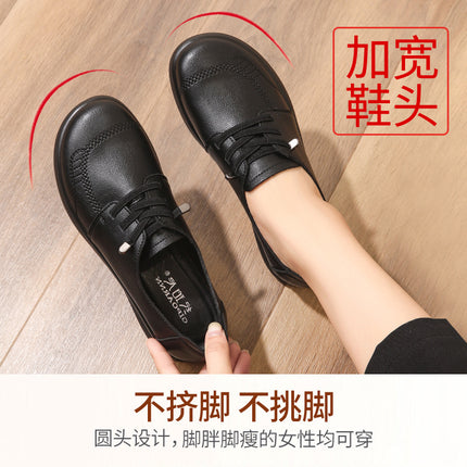 Mom's Shoes, Soft-Soled Single Shoes for Middle-Aged and Elderly People, Comfortable and Not Tiring for the Feet, New Women's Shoes, Middle-Aged Flat-Soled Non-Slip Spring and Autumn Leather Shoes