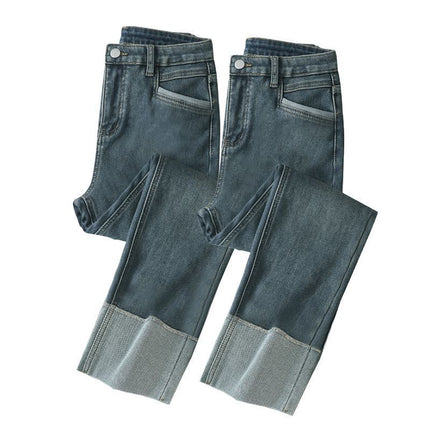 Black straight jeans women's spring and autumn small Winter wide leg baguette pants loose cropped high waist pipe pants