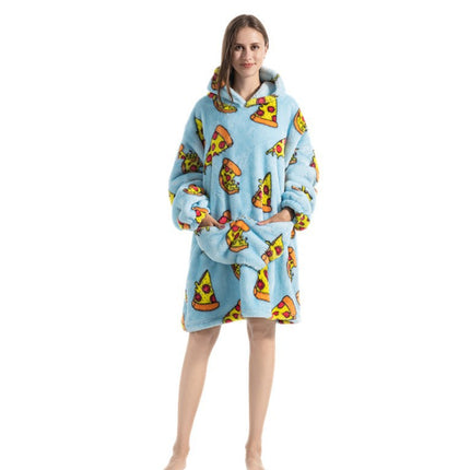 Cross-border New Printed Flannel Pullover Adult Cotton Velvet Lazy Clothing Cape Nightgown Warm Thickened Cold-proof Clothing