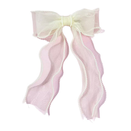 Fashion Mesh Pearl Bow Hairpin Women's Braided Hairpin Pearl Long Ribbon Hairpin Girls' Hair Accessories