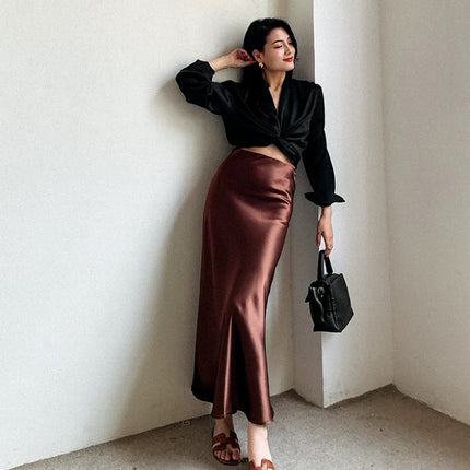 Floor-Length Extended Version for Tall Individuals, 2025 Spring Imported Japanese Triacetate Ankle-Length A-Line Fishtail Skirt