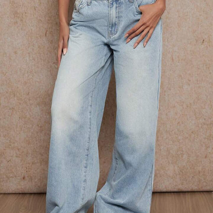 KEL American New Style Mop Jeans Women's Low Waist Wide Leg Pants Retro Washed Blue Slim Gods Pants Spring
