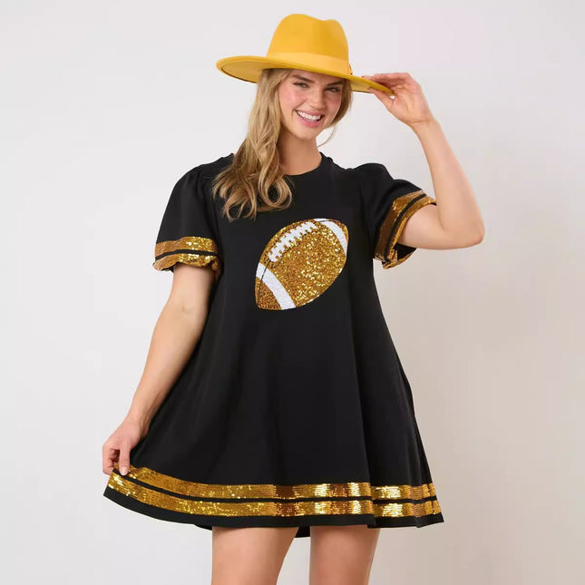 2024 New Cross-border European and American Women's Clothing Amazon Game Day Rugby Sequins Decorative Short-sleeved dress Women