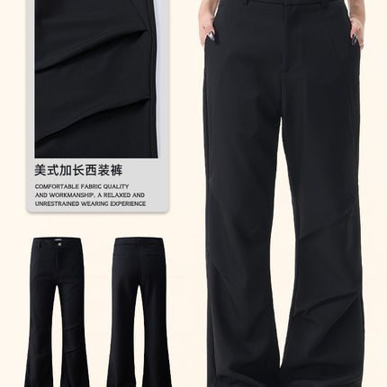 American-Style High-End Pleated Flared Floor-Length Casual Pants, Trendy Loose Versatile Slim-Fit Drape Dress Pants
