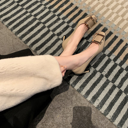 [Sheii Su Yinyin] Berlin Ladies~New Banana Heel Square Toe Square Buckle Elegant High Heels Women's Ol Shoes