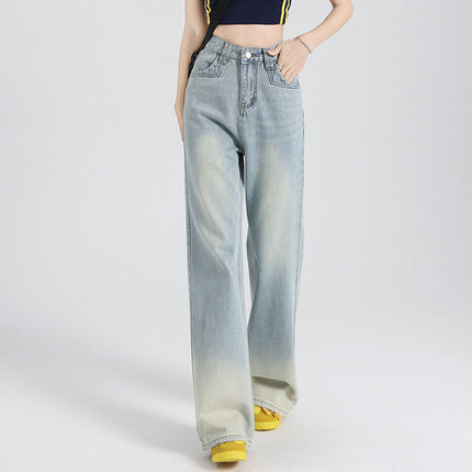 High-Waisted Wide-Leg Jeans for Women 2025 Summer New Loose Slimming Gradient Thin Drape Straight Floor-Length Pants
