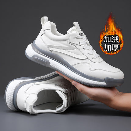 Genuine Leather Sneakers for Men, Autumn and Winter, Fleece-Lined, Warm, Casual Travel Shoes, Men's Popcorn Thick-Soled Dad Shoes 2638