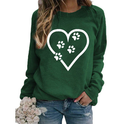 Foreign trade supply love dog foot printing round neck jacket sweater European size women's coat long sleeve cross-border autumn and winter