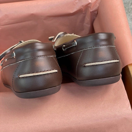 [High-End Private Edition] Niche Style Flat Loafers Women's Handmade Vintage Brown Leather Shoes with Bowknot
