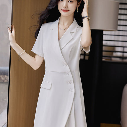 2025 New Classy Suit Collar Dress for Women Spring and Summer Chic Design Niche Elegant Short-Sleeved Professional Skirt