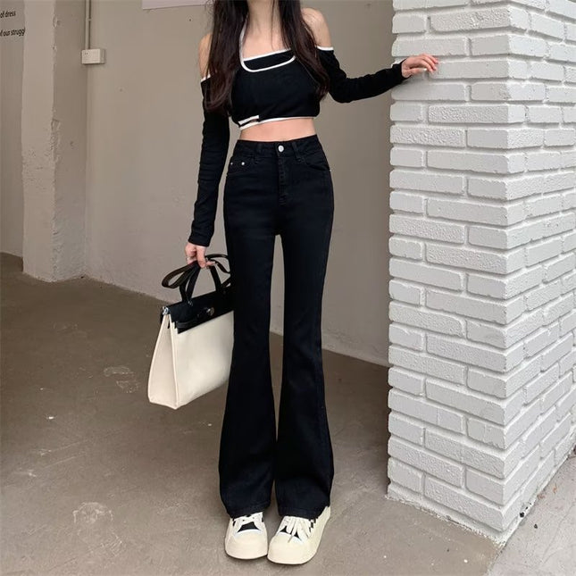 American Retro High Waist Flared Pants Micro-Lar Jeans Women's Spring and Autumn 2024 New Mini Horseshoe Pants Spring and Autumn