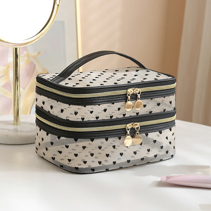 New Style Heart-Shaped Portable Makeup Bag, Single/Double Layer Cosmetic Storage Bag, Simple Mesh Makeup Bag, Travel Makeup Bag