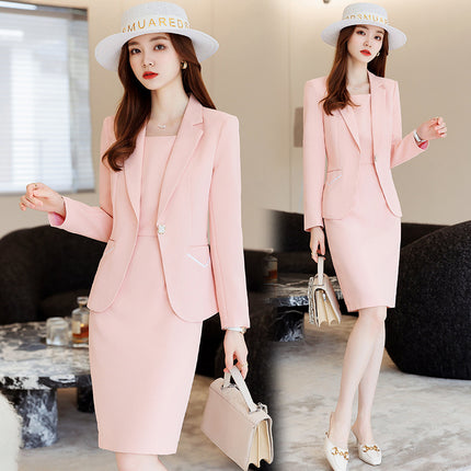 New Blue Suit Jacket Women's Suit dress Dress Two-piece Autumn and Winter Elegant Small Chanel Style Business Wear