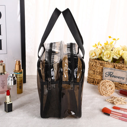 Simple Logo-free Transparent Waterproof PVC Double-layer Dry and Wet Separate Toiletry Bag Travel Portable Cosmetic Storage Bag